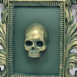 Framed Bronze Patina Skull. in Gothic Style Frame - thumbnail 4