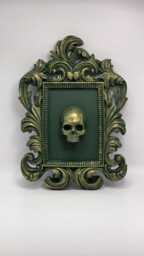 Framed Bronze Patina Skull. in Gothic Style Frame - thumbnail 1