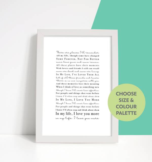 The Beatles in My Life Unframed Song Lyrics Print Gift - image 1