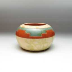 Wheel Thrown Earthenware Pottery With Southwestern Geometric Design, Turquoise & Yellow Iron Terra Sigillata - thumbnail 2