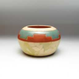 Wheel Thrown Earthenware Pottery With Southwestern Geometric Design, Turquoise & Yellow Iron Terra Sigillata - thumbnail 3