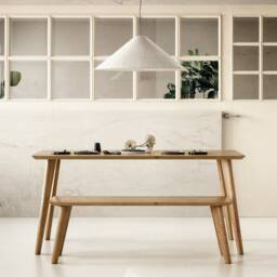 Rectangular Solid Oak Dining Table & Bench Set, Handmade Mid-Century Modern Scandinavian - thumbnail 3