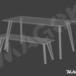 Rectangular Solid Oak Dining Table & Bench Set, Handmade Mid-Century Modern Scandinavian - thumbnail 4