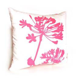 Hot Pink Print On Off-White Cardinal Agapanthus-Mini 10.5 Inches Square Pillow - thumbnail 2