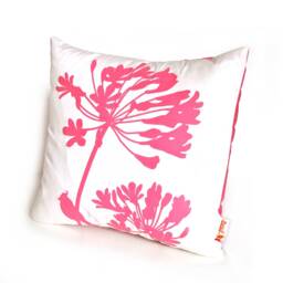 Hot Pink Print On Off-White Cardinal Agapanthus-Mini 10.5 Inches Square Pillow - thumbnail 3