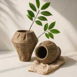 Japanese Wooden Flower Vase Rustic Home Decor, Natural Wood - thumbnail 3