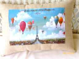 Paris Pillows. Ballooning Over Vintage 1890 Poster Pillow Cover - thumbnail 1