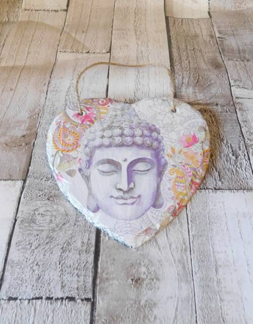 Buddha Slate Heart Plaque Spiritual Wall Art Decor - image 1