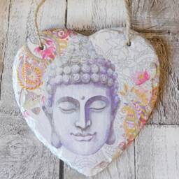Buddha Slate Heart Plaque Spiritual Wall Art Decor - thumbnail 2