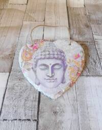 Buddha Slate Heart Plaque Spiritual Wall Art Decor - thumbnail 1