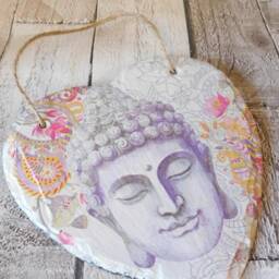 Buddha Slate Heart Plaque Spiritual Wall Art Decor - thumbnail 3