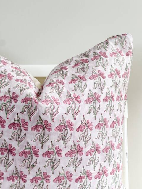 "Block Print Pillow Cover Floral Batik, Natural Dyed - 20"" X 20" - image 1