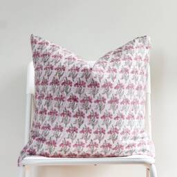 "Block Print Pillow Cover Floral Batik, Natural Dyed - 20"" X 20" - thumbnail 2