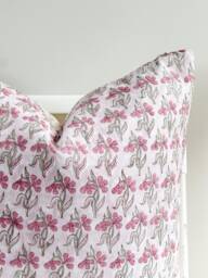 "Block Print Pillow Cover Floral Batik, Natural Dyed - 20"" X 20" - thumbnail 1
