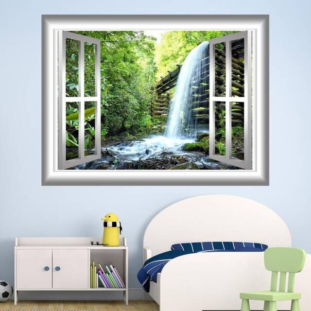 Waterfall 3D Wall Decal Window Frame Beautiful Scene Peel & Stick Easy To Apply Home D??cor Mural Nw28 - image 1