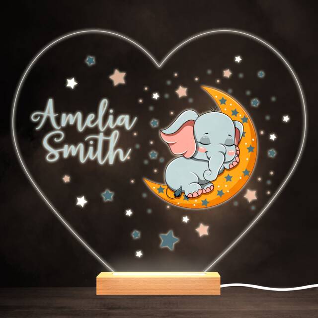 Moon Sleeping Elephant Colourful Heart Personalised Gift Led Lamp Night Light - Bedroom - image 1
