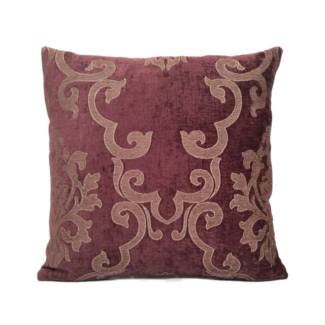Tyrian Burgundy Purple Tan Throw Pillow Cover, Decorative Cushion Covers, Accent Velour Satin Blend Embossed Designer Farmhouse Cover - image 1