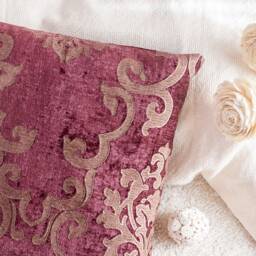Tyrian Burgundy Purple Tan Throw Pillow Cover, Decorative Cushion Covers, Accent Velour Satin Blend Embossed Designer Farmhouse Cover - thumbnail 3