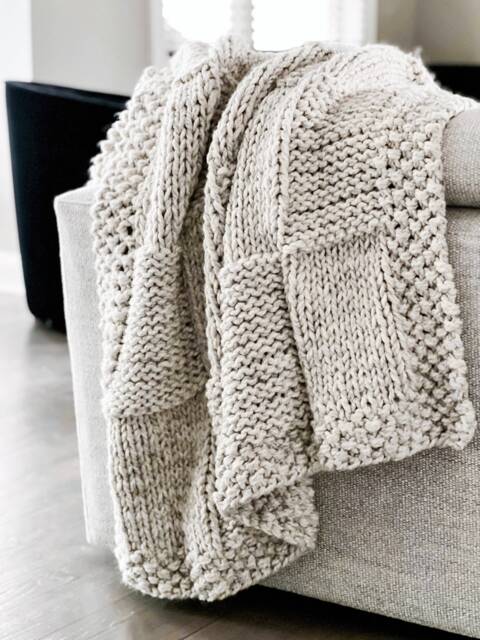 Hand Knit Chunky Basketweave Throw Blanket - The Piazza - image 1