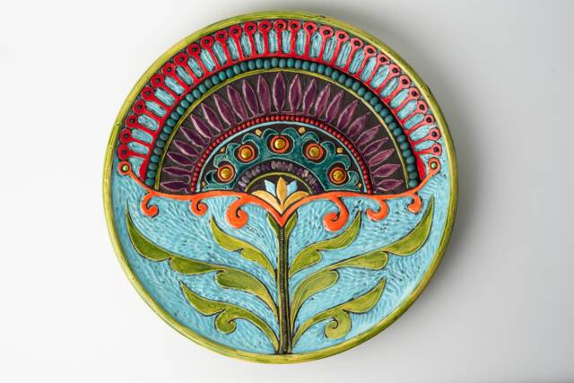 Hand Carved Stoneware Art Platter - Mosaic & Semiprecious Stones - Made To Order - image 1