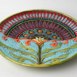 Hand Carved Stoneware Art Platter - Mosaic & Semiprecious Stones - Made To Order - thumbnail 2