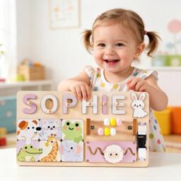 Personalized Baby Name Puzzle, Custom Wooden Busy Board, Girl 1st Birthday Gift, Christmas Gift For Kids, Unique - thumbnail 1
