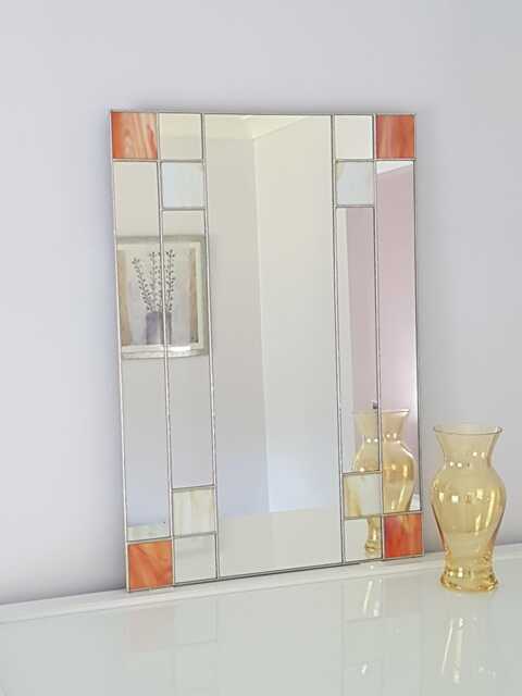 Art Deco Rectangular Orange/Cream Mirror - Stained Glass Hand Crafted - image 1