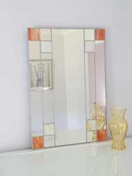 Art Deco Rectangular Orange/Cream Mirror - Stained Glass Hand Crafted - thumbnail 1