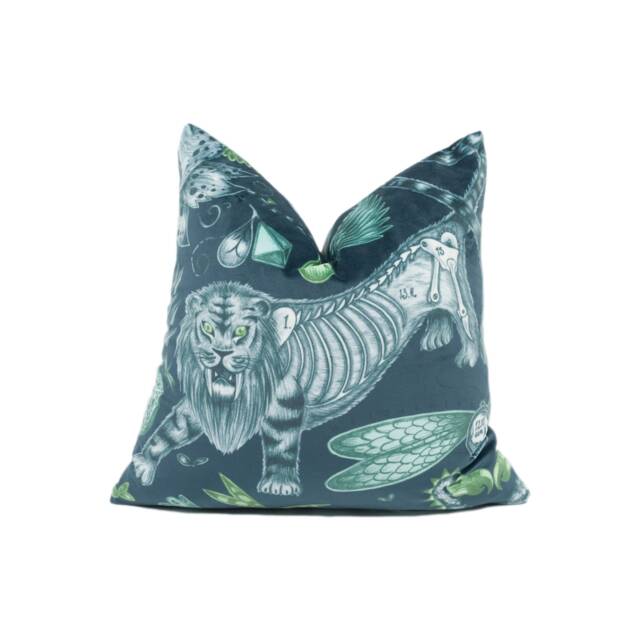 Enchanting Bold Maximalist Fantasy Extinct Animal Velvet Cushion Cover - Handmade Throw Pillow Designer Home D??cor - image 1