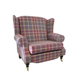 Queen Anne Wing Back Cottage Fireside Chair Extra Wide Seating Area - Balmoral Amethyst Tartan - thumbnail 4