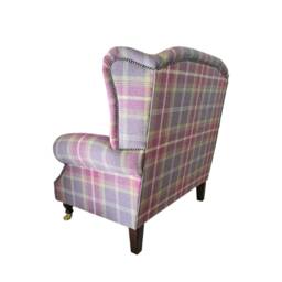 Queen Anne Wing Back Cottage Fireside Chair Extra Wide Seating Area - Balmoral Amethyst Tartan - thumbnail 3