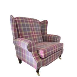 Queen Anne Wing Back Cottage Fireside Chair Extra Wide Seating Area - Balmoral Amethyst Tartan
