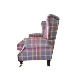 Queen Anne Wing Back Cottage Fireside Chair Extra Wide Seating Area - Balmoral Amethyst Tartan - thumbnail 2
