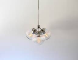 Modern Pendant Lighting Fixture, 3 Ribbed Glass Globe Shades, Industrial Ceiling Mount Lamp, Polished Nickel, Brass Or Matte Black - thumbnail 1