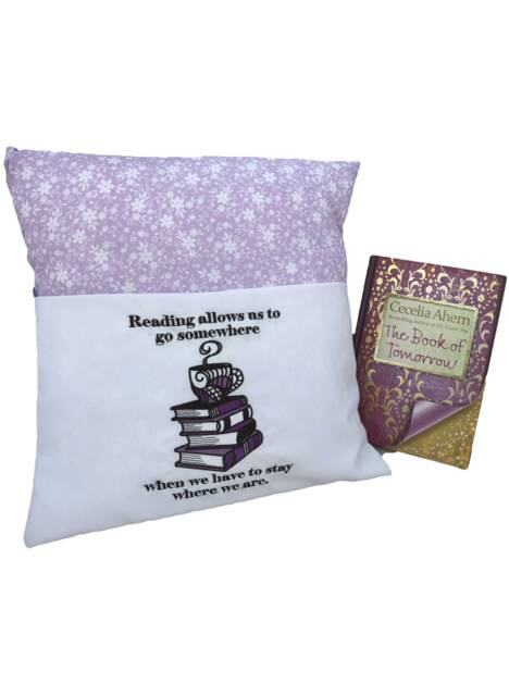 Purple Floral Book Cushion Embroidered Reading Pillow - image 1