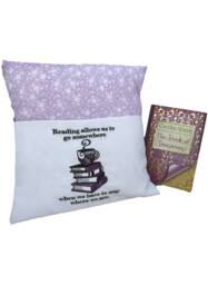 Purple Floral Book Cushion Embroidered Reading Pillow - thumbnail 1