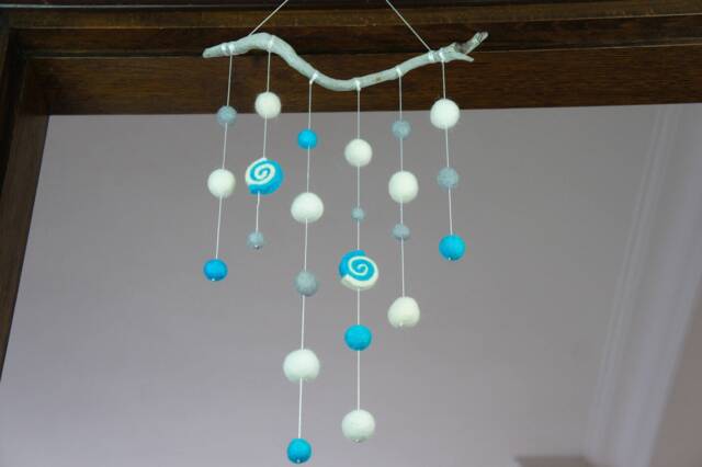Sale 20% Felt Ball Wall Hanging, Solar Mobile, Pom Decor, Christmas Gift, Decor Nursery, Baby Shower - image 1
