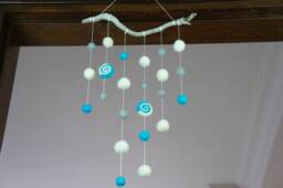 Sale 20% Felt Ball Wall Hanging, Solar Mobile, Pom Decor, Christmas Gift, Decor Nursery, Baby Shower - thumbnail 1