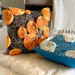 Art Silk Ribbon Embroidered Chocolate Brown Rose Decorative Pillow Sham, 24x24/26x26 Modern Euro Floral Pillowcase-Chocolate Marigolds - thumbnail 3