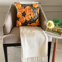Art Silk Ribbon Embroidered Chocolate Brown Rose Decorative Pillow Sham, 24x24/26x26 Modern Euro Floral Pillowcase-Chocolate Marigolds - thumbnail 2