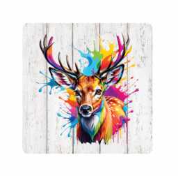 Colourful Stag Wood Effect Square Mdf Wall Art Various Sizes Available Scotland - Uv Printed - thumbnail 1