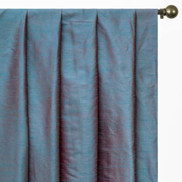 Blue & Red Art Silk Curtain Panels, Faux Curtains - Rod Pocket, Grommet, Box Pleat, Three Pinch Tab Top Plain Ring Top - image 1