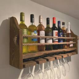 Rustic Reclaimed Wood Wine Rack Wall Mounted Drinks Bar, Holds 6 Glasses - thumbnail 2