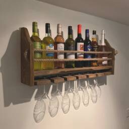 Rustic Reclaimed Wood Wine Rack Wall Mounted Drinks Bar, Holds 6 Glasses - thumbnail 3