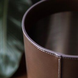 Leather Wrapped Stainless Steel Waste Bin, Handmade in The Us, Made To Order, 9 Colors, Cylindrical Round Trash Can, Italian - thumbnail 3