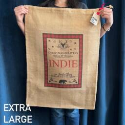 Personalised Tartan Burlap Christmas Sack, Jute Santa Gift Bag - thumbnail 2