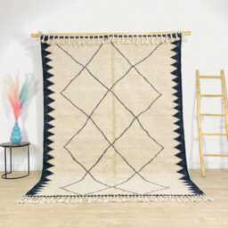 Beige Black Asymmetrical Border Moroccan Kilim Rug, Flateweave Diamond Berber Wool Carpet, Modern Boho Decor, Custom Large Area Shag - thumbnail 1