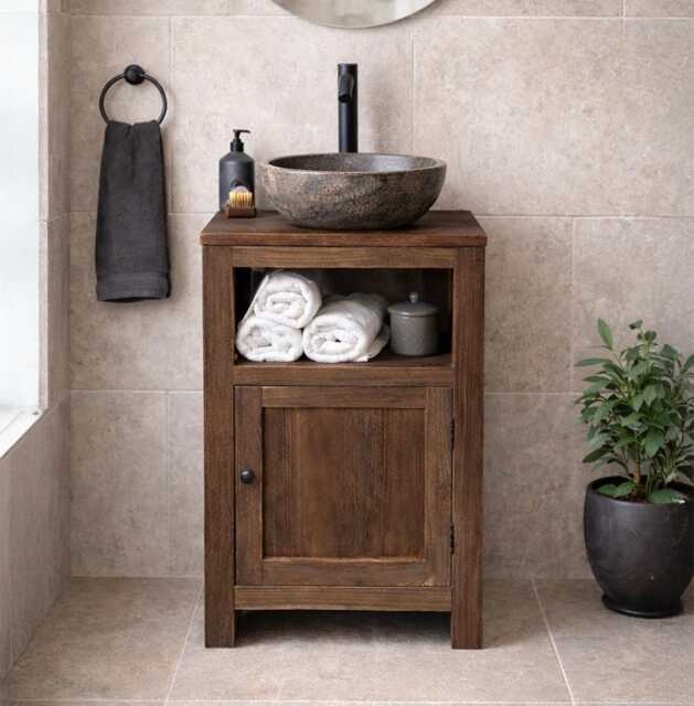 Small Reclaimed Teak Bathroom Vanity