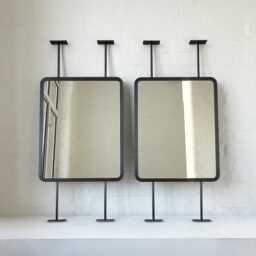 Set Of 2 Modern Countertop To Ceiling Quadris??? Mirror With Blackened Stainless Steel Frame