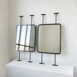 Set Of 2 Modern Countertop To Ceiling Quadris??? Mirror With Blackened Stainless Steel Frame - thumbnail 2